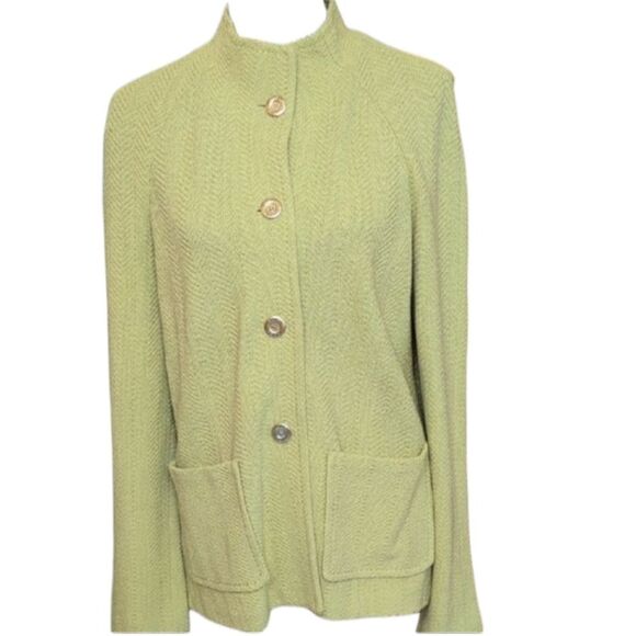 St. John lime green cardigan gold buttons w pockets size M - Picture 1 of 11